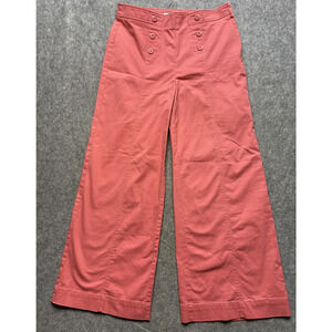 LOFT Pants Womens 8 Coral Sailor Wide Leg High Rise Button Front Chino